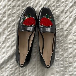 Zara Embroidered Rose black flat loafer
